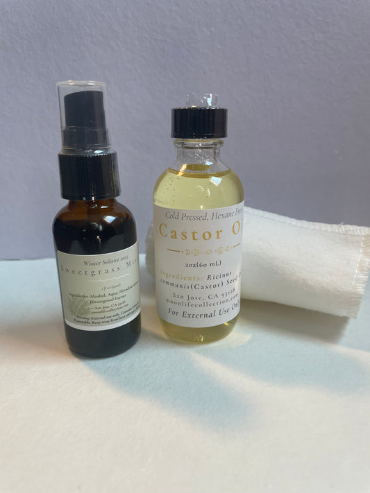 Grounding Ritual - 2 oz Castor Oil Pack & 1oz Sweetgrass Mist